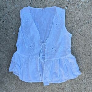 Blenca Peplum Vest Floral Embroidered Tie Front Sleeveless Modern Womens M White